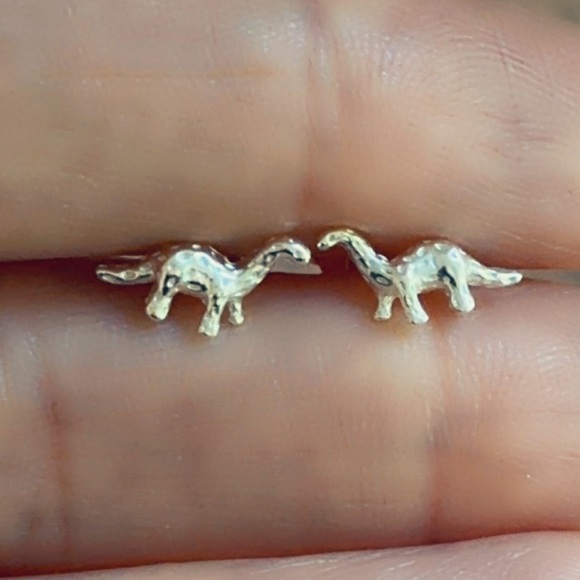 Sterling Silver Simple Stud Dinosaur Earrings - Picture 7 of 8